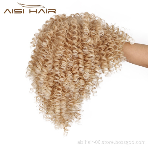 Hot Selling Cheap Heat Resistant Fiber Gluless Afro Clip In Blonde Kinky Curly Short Cheap Synthetic Hair Wigs
